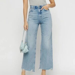 Reformation Wilder High-Rise Jean in light wash with raw hem, size 26”